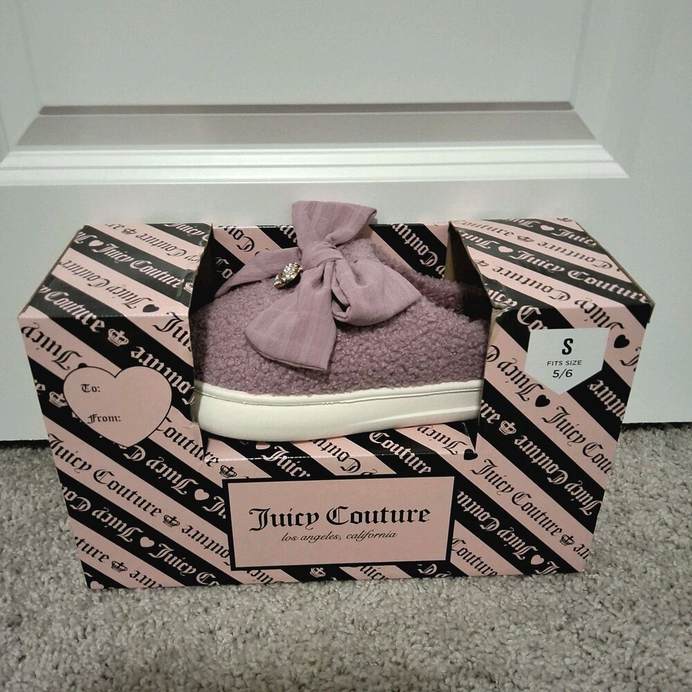 Juicy Couture Chou Slip-on Slippers Lilac w/Rhinestone & Bow Size 5-6 New w/Tag